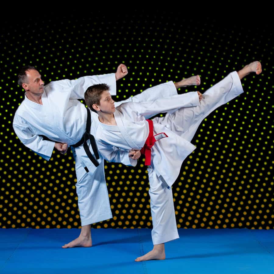 Martial Arts Lessons for Families in Chesapeake VA - Dad and Son High Kick