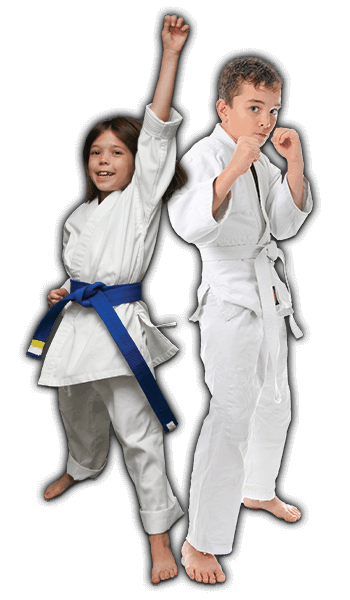 Martial Arts Lessons for Kids in Chesapeake VA - Happy Blue Belt Girl and Focused Boy Banner